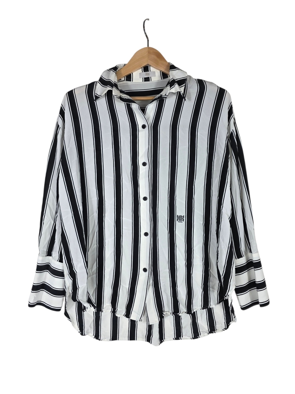 RIANI Black and White Vertical Stripe Button-Down Shirt